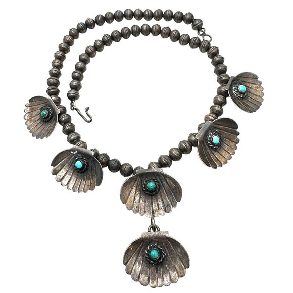 Vintage Native American K Yazzie Pendant Necklace Turquoise Sterling Silver